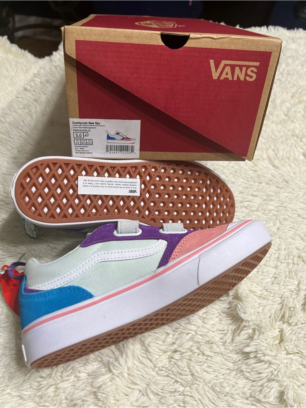 Vans Kids Colorblock Velcro Sneakers - Pink, Purple, Teal, White